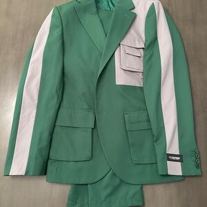 Boohoo Mens Green and Gray Sport Coat amd pants